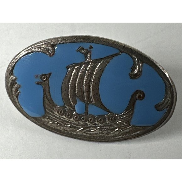 aksel holmsen norway sterling silver With A Viking And Enamel Blue Sky Signed - Picture 2 of 4